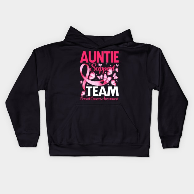 Auntie Support Team Breast Cancer Awareness Butterfly Kids Hoodie by CarolIrvine